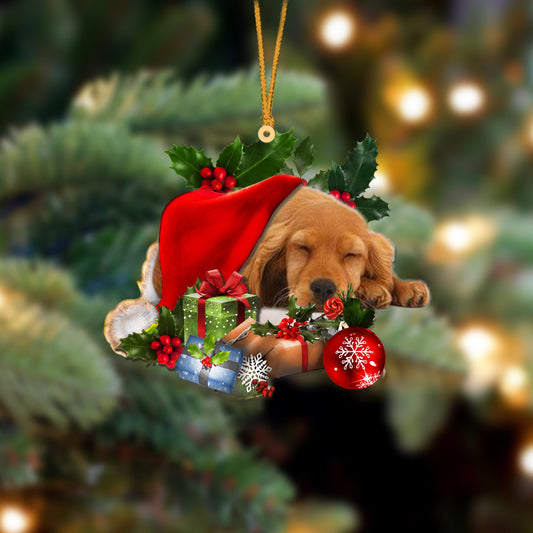 Cocker Spaniels-Sleeping In Hat Two Sides Christmas Plastic Hanging Ornament, Christmas Ornament, Christmas Gift, Christmas Decoration
