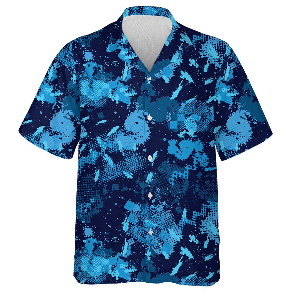 Watercolor Blue Splashes Ink Camouflage Pattern Hawaiian Shirt, Hwaiian For Gift