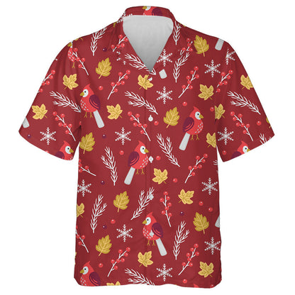 Little Red Cardinal Bird Leaves And Berries Hawaiian Shirt, Hawaiian Shirt Gift, Christmas Gift