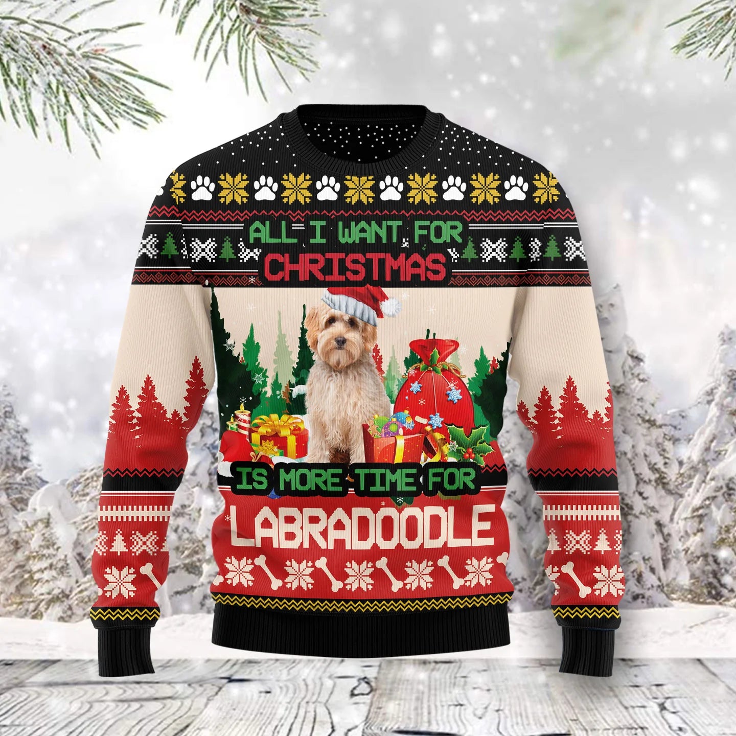 Labradoodle Níos mó Ama unisex ban &amp; fir, lánúin ag meaitseáil, cairde, teaghlaigh greannmhar bronntanais geansaí gránna saoire na Nollag, geansaí gránna Nollag