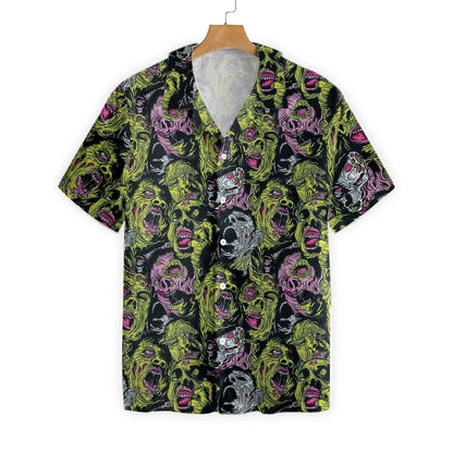 Horror Zombie Head Scream Dramatic Hawaiian Shirt, Hawaiian For Gift