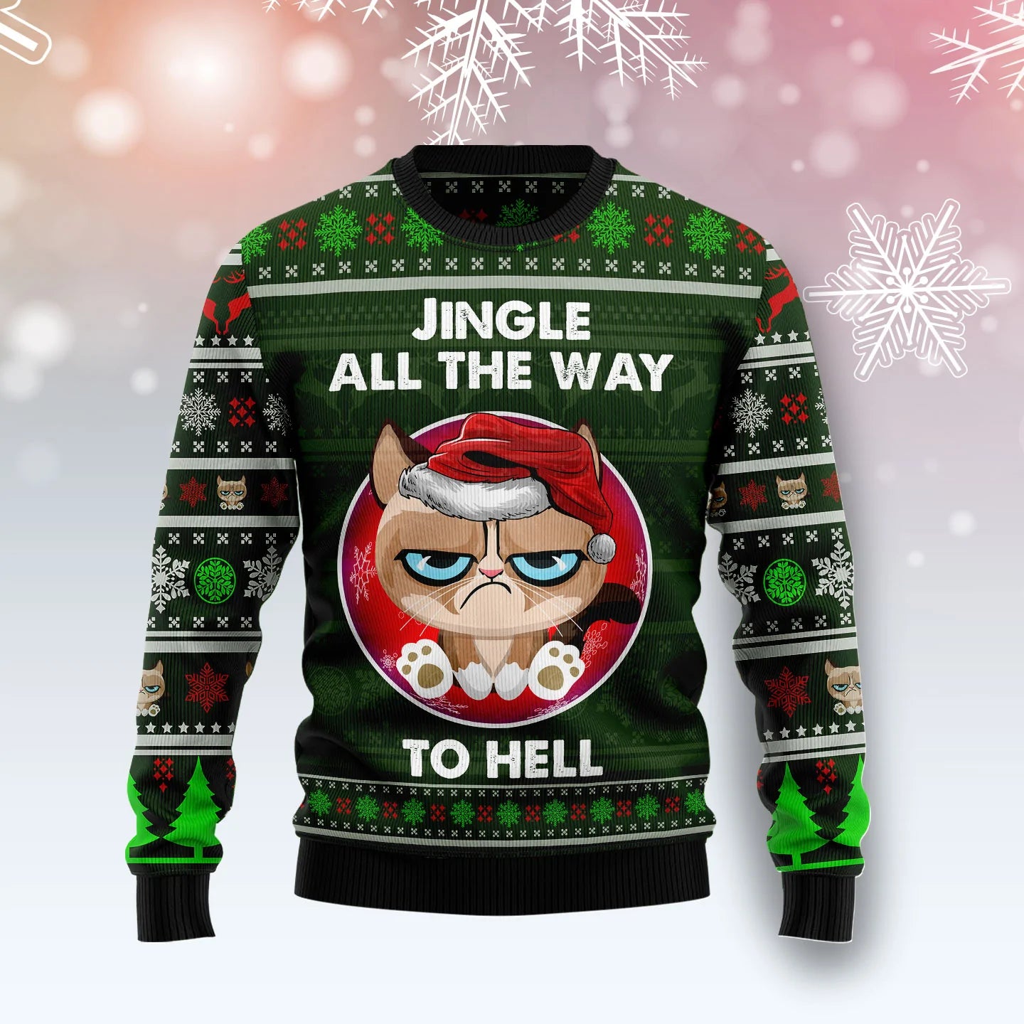Grumpy Cat Jingle mná &amp; fir unisex, lánúin ag meaitseáil, cairde, teaghlaigh greannmhar bronntanais geansaí gránna saoire na Nollag, geansaí gránna Nollag
