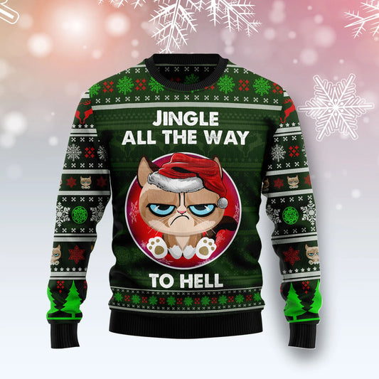 Grumpy Cat Jingle mná &amp; fir unisex, lánúin ag meaitseáil, cairde, teaghlaigh greannmhar bronntanais geansaí gránna saoire na Nollag, geansaí gránna Nollag