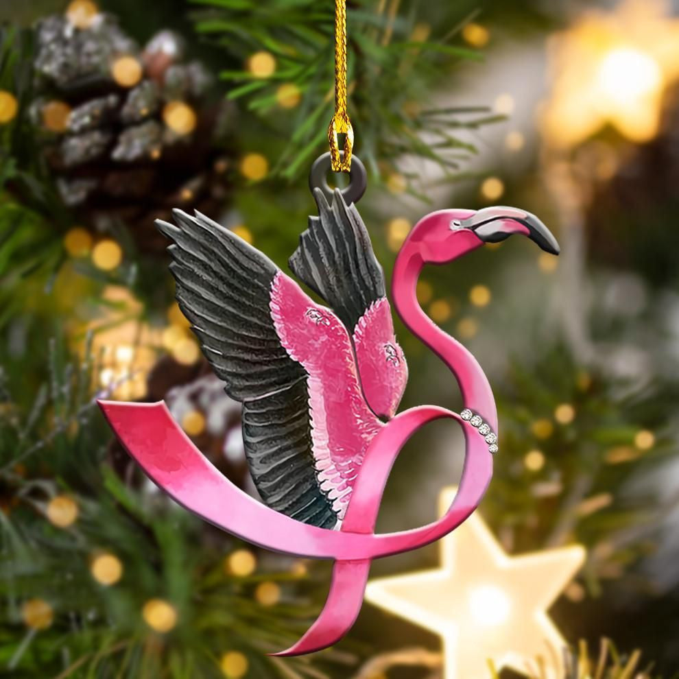Breast Cancer Flamingo Shape Ornament, Christmas Ornament Gift, Christmas Gift, Christmas Decoration