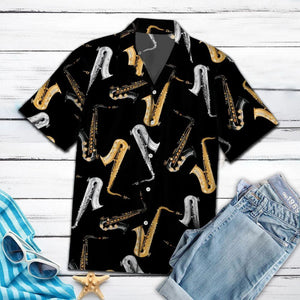 Amazing Saxophone On Black Background Design Hawaiian Shirt, Hawaiian For Gift
