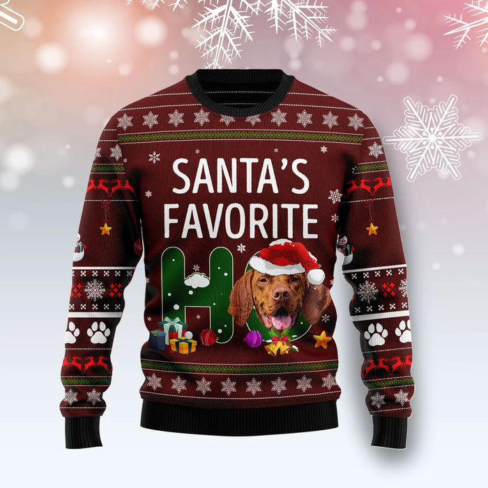 Vizsla Santa's Favorite Ho unisex womens & mens, couples matching, friends, funny family ugly christmas holiday sweater gifts ,Christmas Ugly Sweater