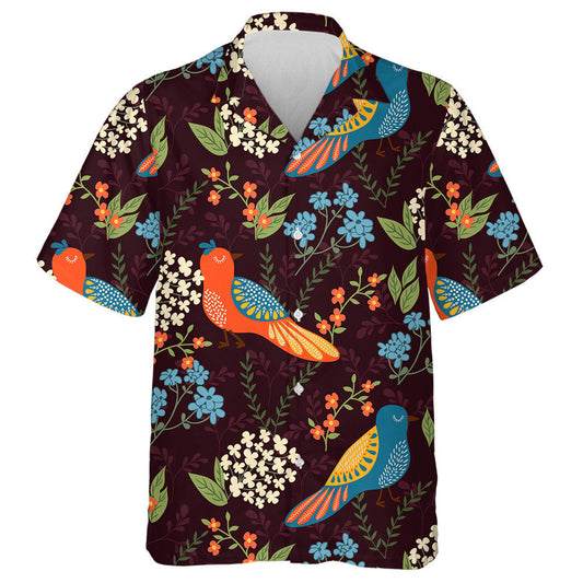 Beautiful Birds And Flowers In Retro Style Hawaiian Shirt, Hawaiian Shirt Gift, Christmas Gift