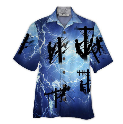 Lighting Lineman Tropical Background Design Hawaiian Shirt, Hawaiian For Gift