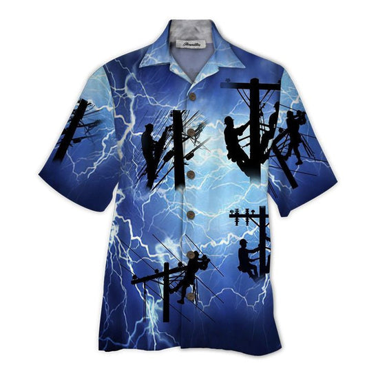 Lighting Lineman Tropical Background Design Hawaiian Shirt, Hawaiian For Gift