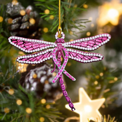 Breast Cancer Diamond Dragonfly Shape Ornament, Christmas Ornament Gift, Christmas Gift, Christmas Decoration