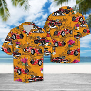 Cool Red Drag Racing Tropical Flowers Pattern Hawaiian Shirt, Hawaiian Shirt Gift, Christmas Gift