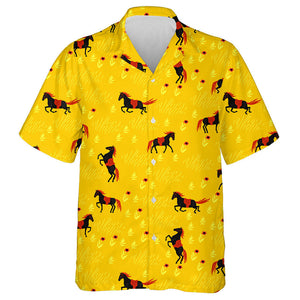 Black Horses On A Gold Field Hawaiian Shirt, Hawaiian For Gift