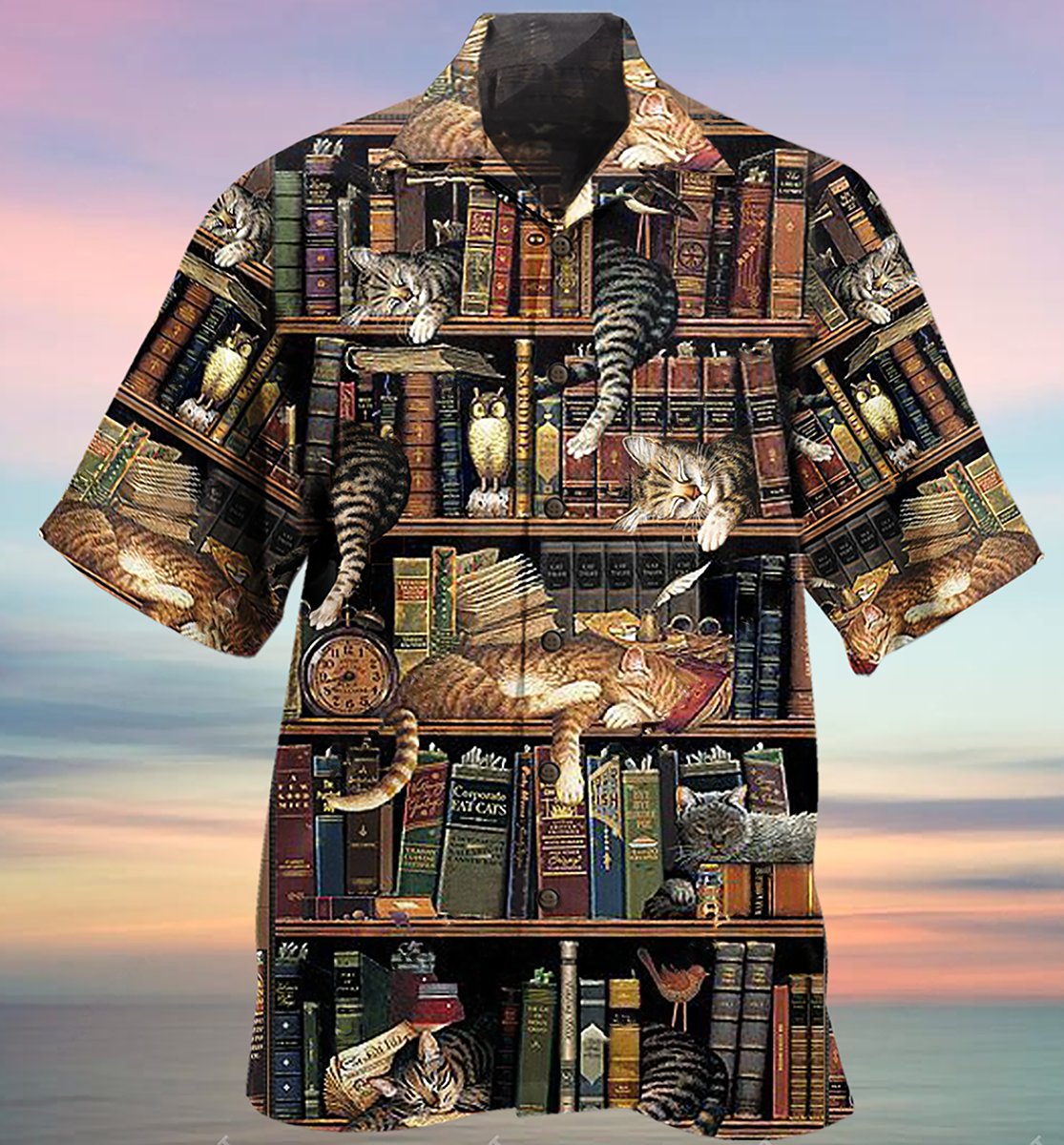 Book And Cat Sleep - Hawaiian Shirt,Hawaiian Shirt Gift, Christmas Gift