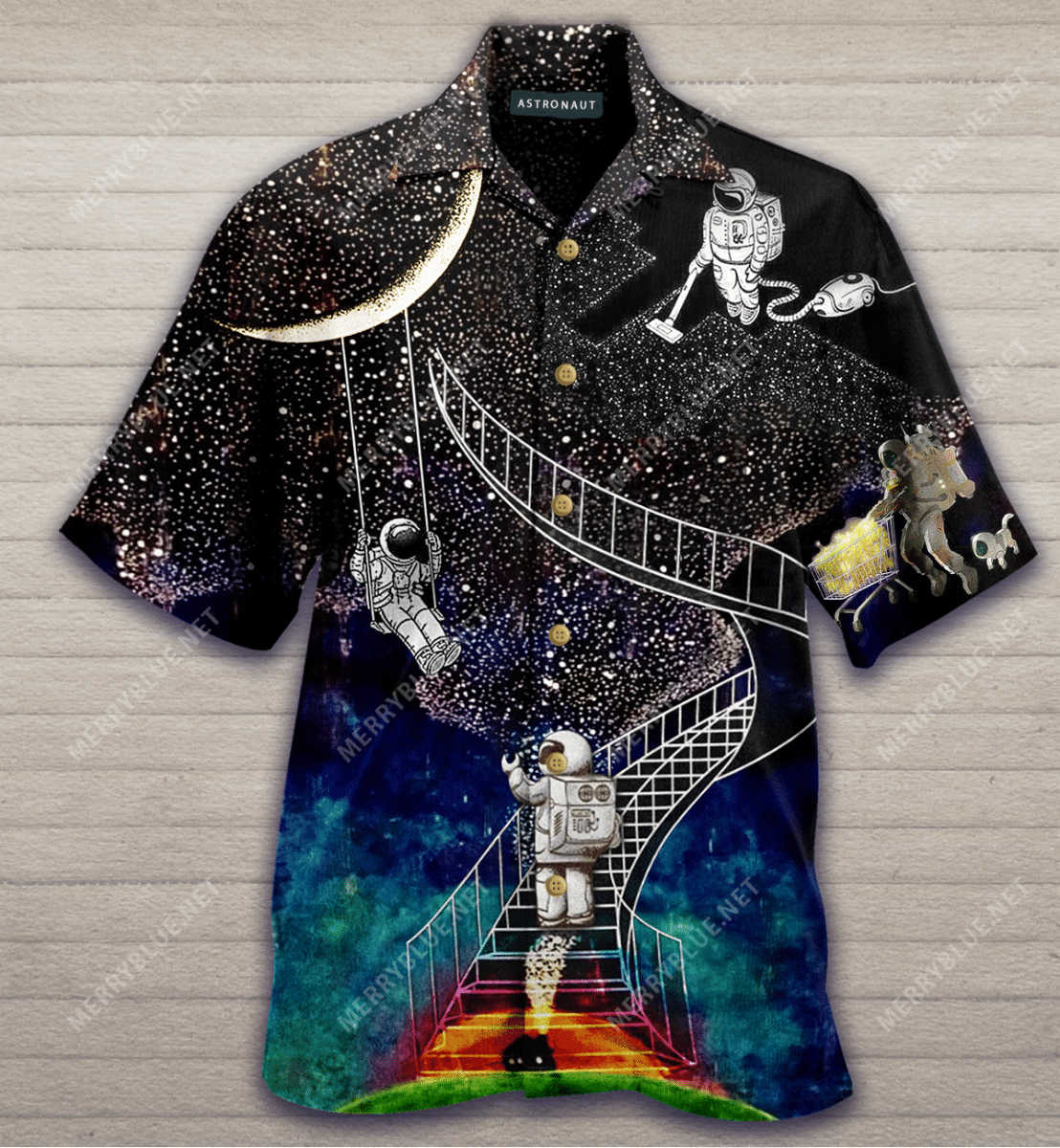 Climbing To The Moon Unisex Hawaiian Aloha Shirt Hawaiian Shorts Beach Short Sleeve, Hwaiian For Gift