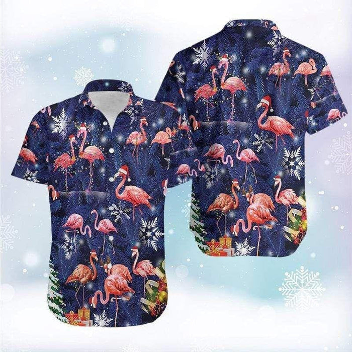 Lovely Flamingo In Santa Hat On Christmas Night Hawaiian Shirt, Hawaiian Shirt Gift, Christmas Gift