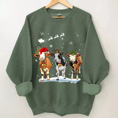 Cow Christmas Lights Ugly Christmas Sweatshirt, Christmas Sweatshirt, Christmas Shirt, Christmas Sweatshirt Cute, Christmas Winter Sweatshirt