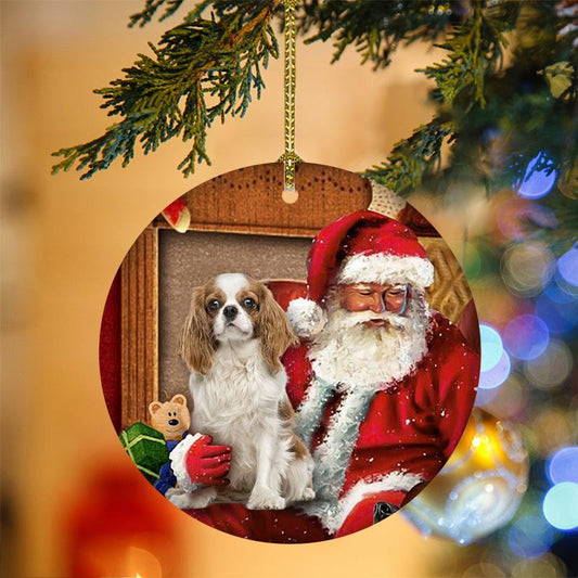 Cavalier King Charles Spaniel With Santa Christmas Christmas Plastic Hanging Ornament, Happy Christmas Ornament, Christmas Gift, Christmas Decoration