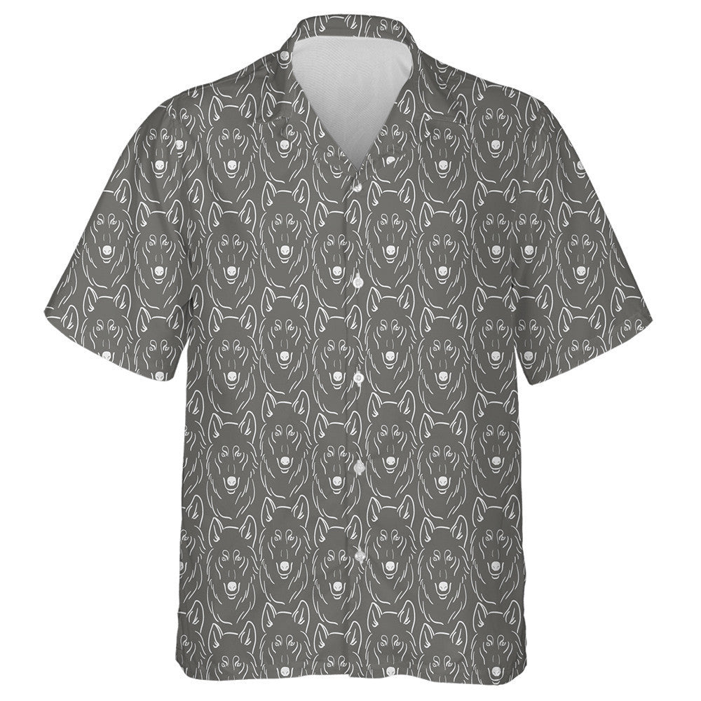 Hand Drawn Face Of Line Wolf Hawaiian Shirt, Hawaiian For Gift