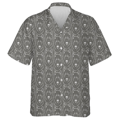 Hand Drawn Face Of Line Wolf Hawaiian Shirt, Hawaiian For Gift