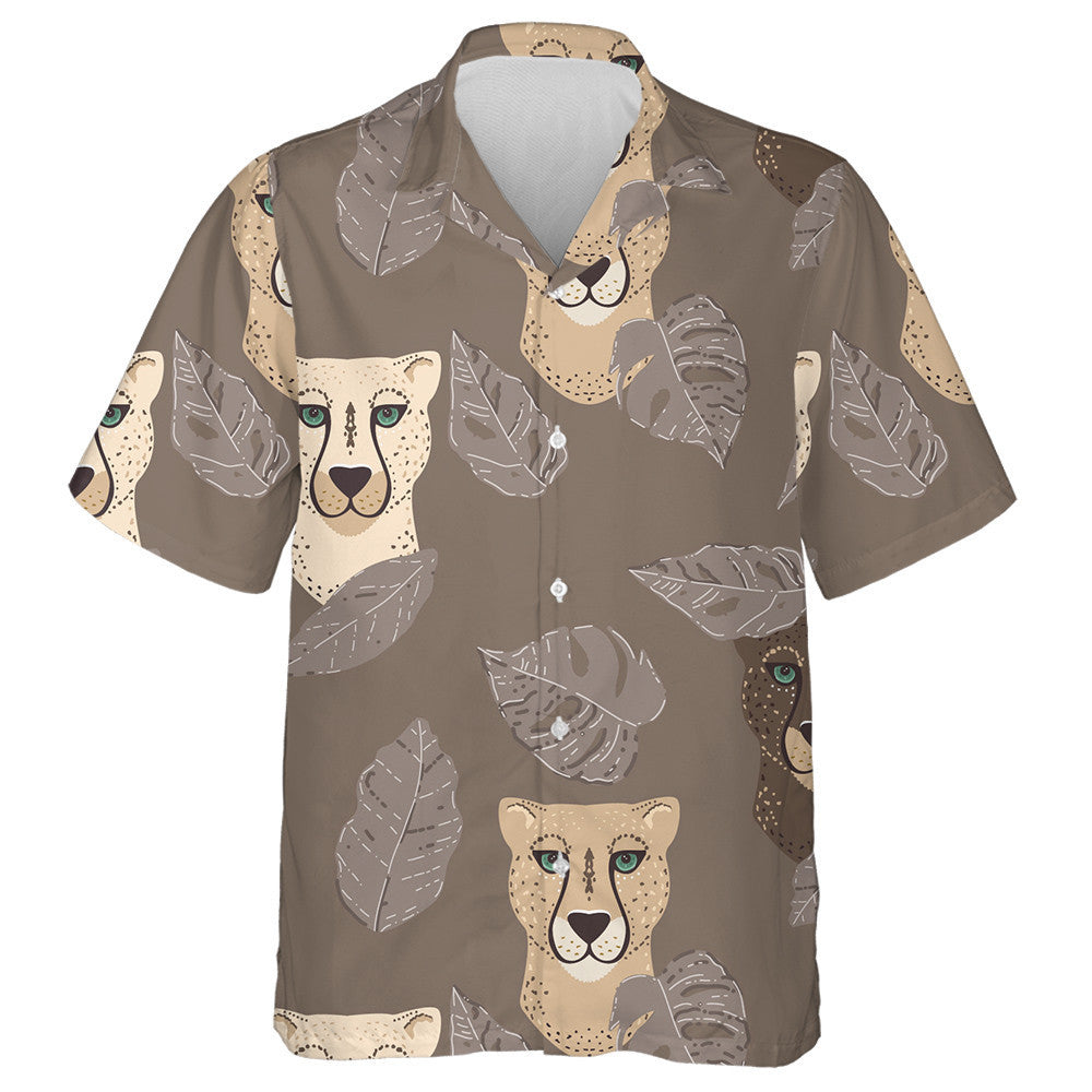 Liopard Teibí Nua-Aimseartha Le Duilleoga Trópaiceacha ar Léine Donn Haváís, Bronntanas Léine Haváís, Bronntanas Nollag