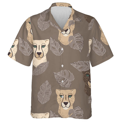 Liopard Teibí Nua-Aimseartha Le Duilleoga Trópaiceacha ar Léine Donn Haváís, Bronntanas Léine Haváís, Bronntanas Nollag