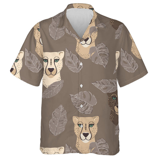 Liopard Teibí Nua-Aimseartha Le Duilleoga Trópaiceacha ar Léine Donn Haváís, Bronntanas Léine Haváís, Bronntanas Nollag