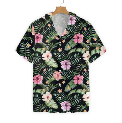 Pink Flower And Tropical Leaves Pattern Hawaiian Shirt,Hawaiian Shirt Gift, Christmas Gift
