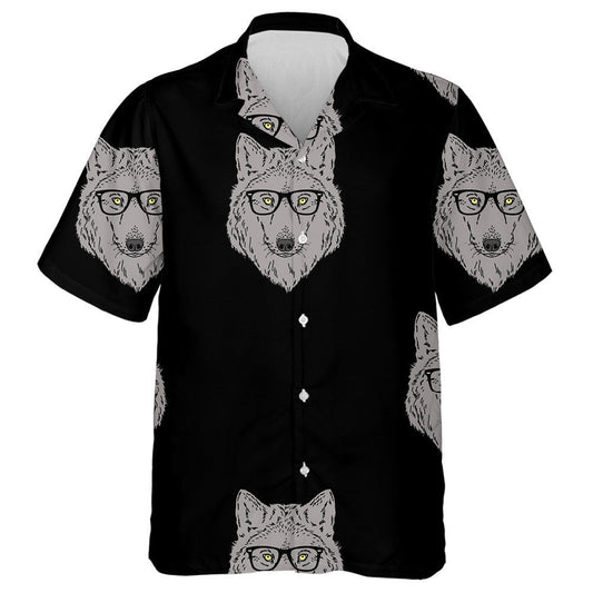 Forest Wolf Wear Glasses On Black Background Hawaiian Shirt, Hawaiian Shirt Gift, Christmas Gift