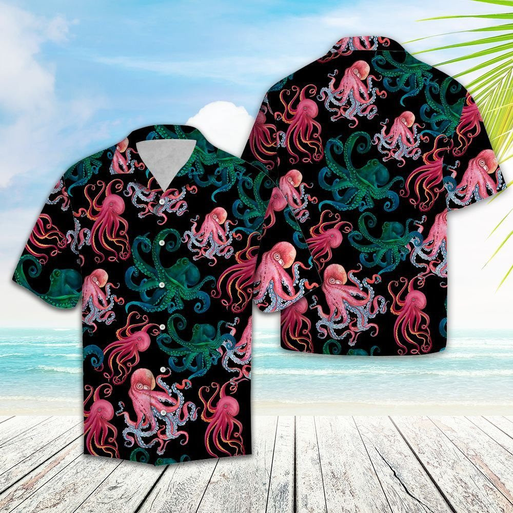 Pink And Green Octopus Under Ocean Hawaiian Shirt,Hawaiian Shirt Gift, Christmas Gift