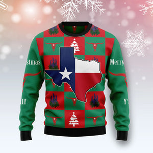 Merry Christmas Y'all! Texas unisex womens & mens, couples matching, friends, funny family ugly christmas holiday sweater gifts ,Christmas Ugly Sweater