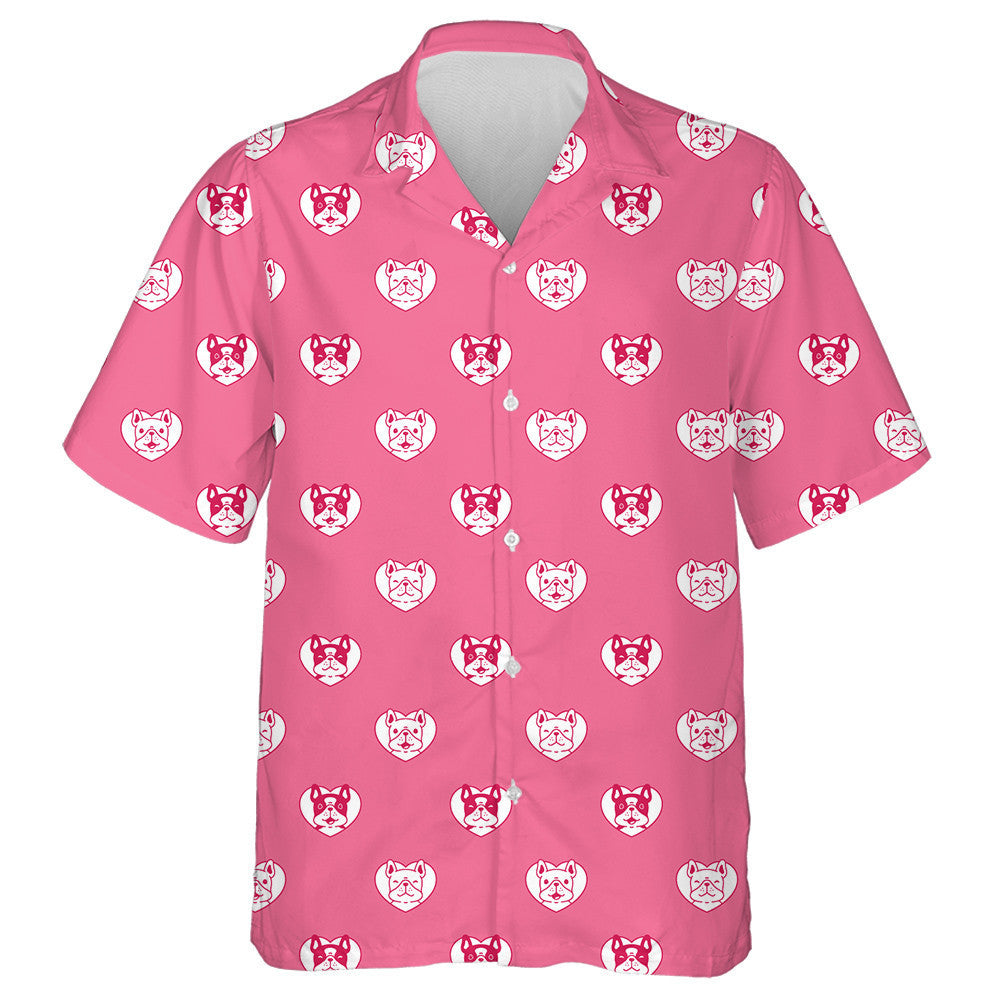 French Bulldog Pink Heart Valentine Cartoon Hawaiian Shirt, Hawaiian Shirt Gift, Christmas Gift
