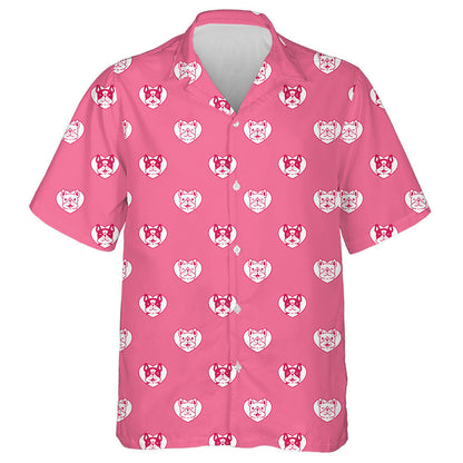 French Bulldog Pink Heart Valentine Cartoon Hawaiian Shirt, Hawaiian Shirt Gift, Christmas Gift