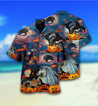 Dragon And Halloween Design Pattern Hawaiian Shirt, Hawaiian Shirt Gift, Christmas Gift