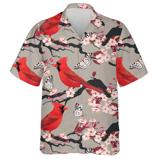 Red Cardinal Bird And Blooming Cherry Hawaiian Shirt,Hawaiian Shirt Gift, Christmas Gift