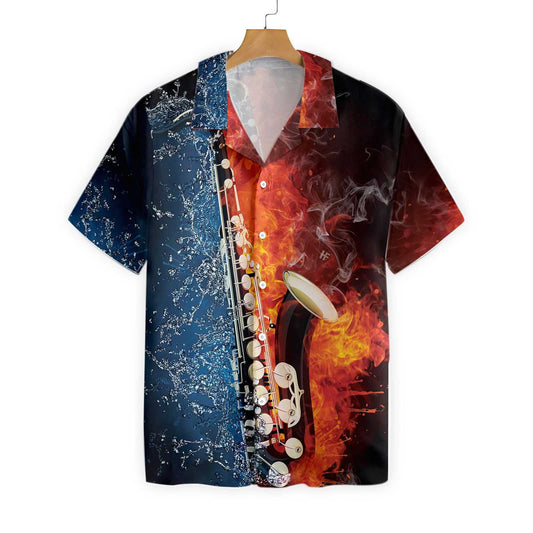 Nice Saxophone With Water And Flame Hawaiian Shirt,Hawaiian Shirt Gift, Christmas Gift