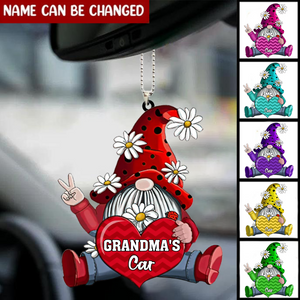 Personalized Shaped Car Acrylic Car Hanging Ornament Gnomes With Hearts Ornaments Interior Car, Christmas Decoration