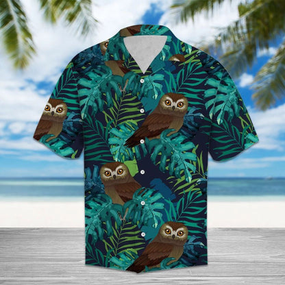 Tropical Owls On Monstera Leaves Pattern Hawaiian Shirt,Hawaiian Shirt Gift, Christmas Gift