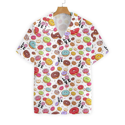 I Love Colorful Donut White Background Pattern Hawaiian Shirt, Hawaiian Shirt Gift, Christmas Gift