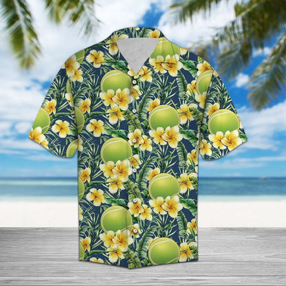 Vivid Themed Of Tennis Frangipani Hibiscus Flower Hawaiian Shirt, Hawaiian Shirt Gift, Christmas Gift