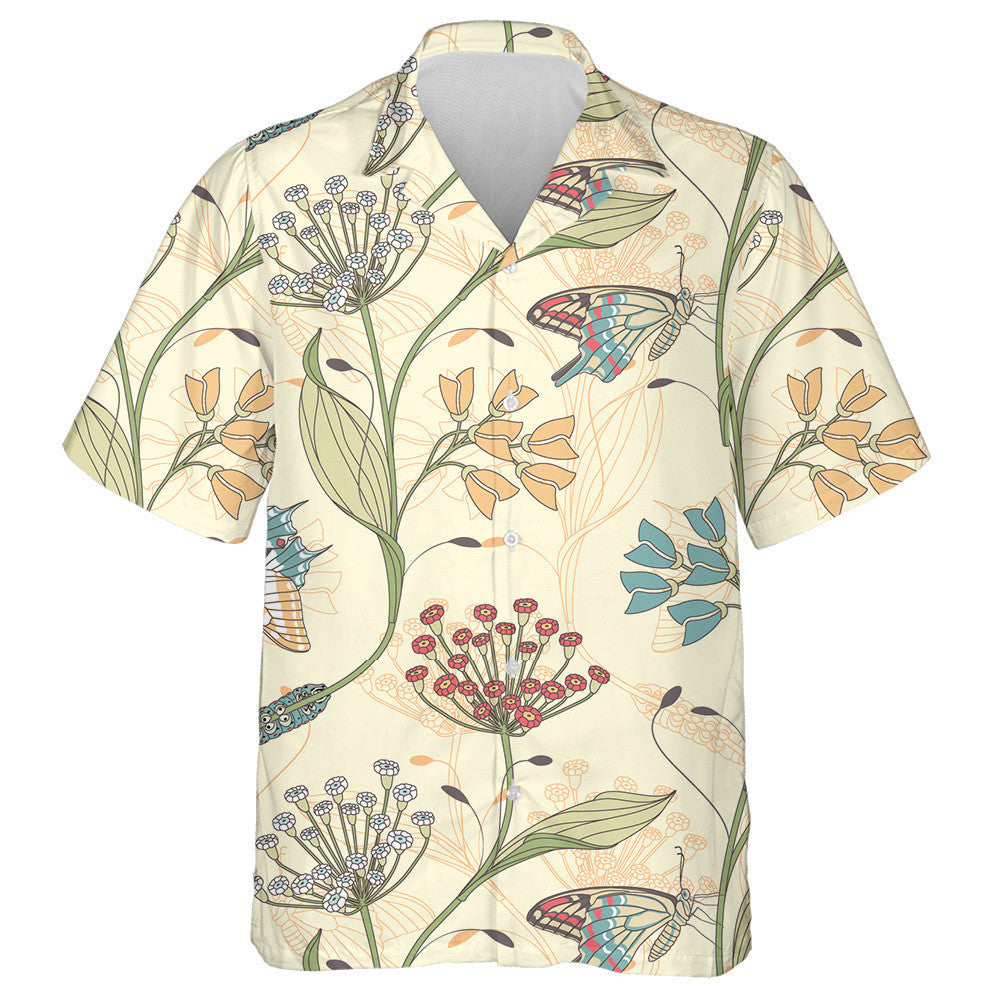 Féileacáin agus Bláthanna Lámhtharraingthe ar Chúlra Buí Léine Haváí, Bronntanas Léine Haváíais, Bronntanas Nollag