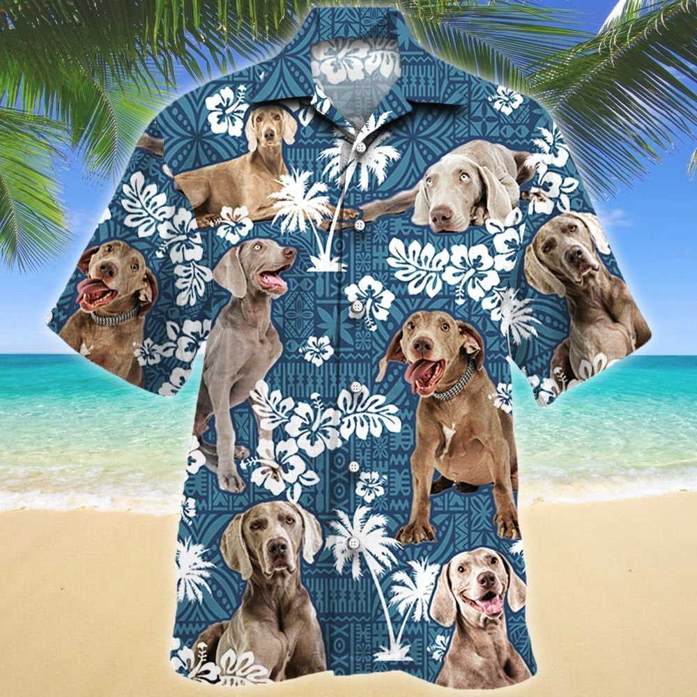 Smart Weimaraner Dog Lovers Blue Tribal Pattern Hawaiian Shirt, Hawaiian Shirt Gift, Christmas Gift