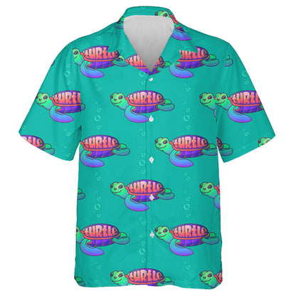 Cute Cartoon Sea Turtle With Pink Word Hawaiian Shirt, Hawaiian Shirt Gift, Christmas Gift