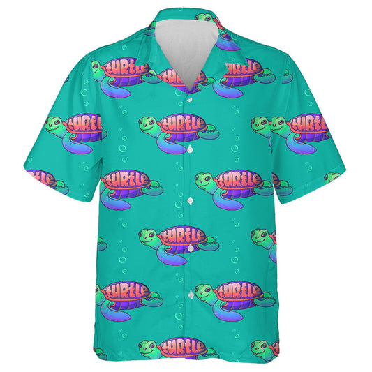 Cute Cartoon Sea Turtle With Pink Word Hawaiian Shirt, Hawaiian Shirt Gift, Christmas Gift
