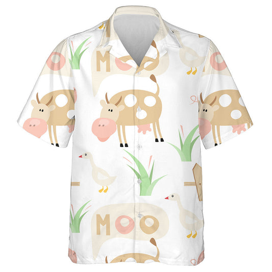 Cartoon Farm Animals Cute Brown Cow Hawaiian Shirt, Hawaiian Shirt Gift, Christmas Gift