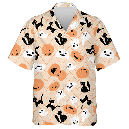 Oíche Shamhna Cat Dubh Ghost Pumpkin an Fhómhair Léine Uafásach Haváís, Bronntanas Léine Haváís, Bronntanas Nollag