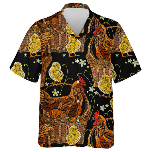 Embroidery Hen And Chickens In Aa Basket Hawaiian Shirt, Hawaiian Shirt Gift, Christmas Gift