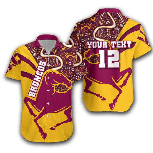 Brisbane Broncos Hawaiian Aloha Shirt Indigenous Style Rainbow Th12 Hawaiian Shorts Beach Short Sleeve,Hawaiian Shirt Gift, Christmas Gift