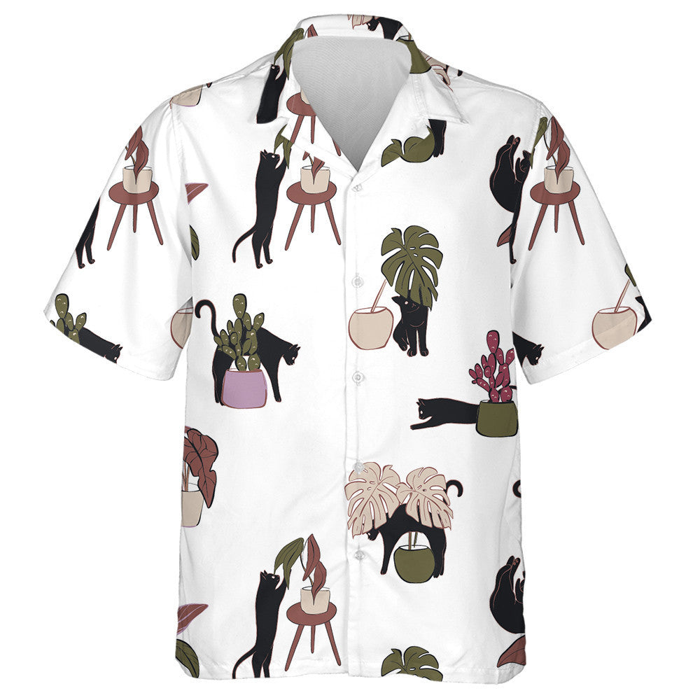 Hand Drawn Cat And House Plants Hawaiian Shirt, Hawaiian For Gift