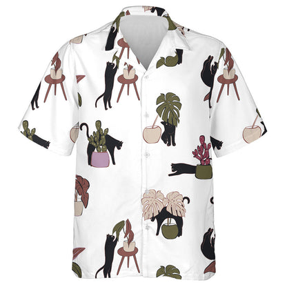 Hand Drawn Cat And House Plants Hawaiian Shirt, Hawaiian For Gift