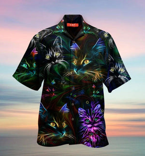 Cat On Magic Background Pattern Hawaiian Shirt, Hawaiian For Gift